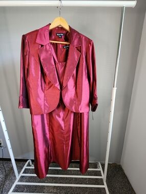 Dana Kay Shiny Maroon Two-Piece Dress Suit